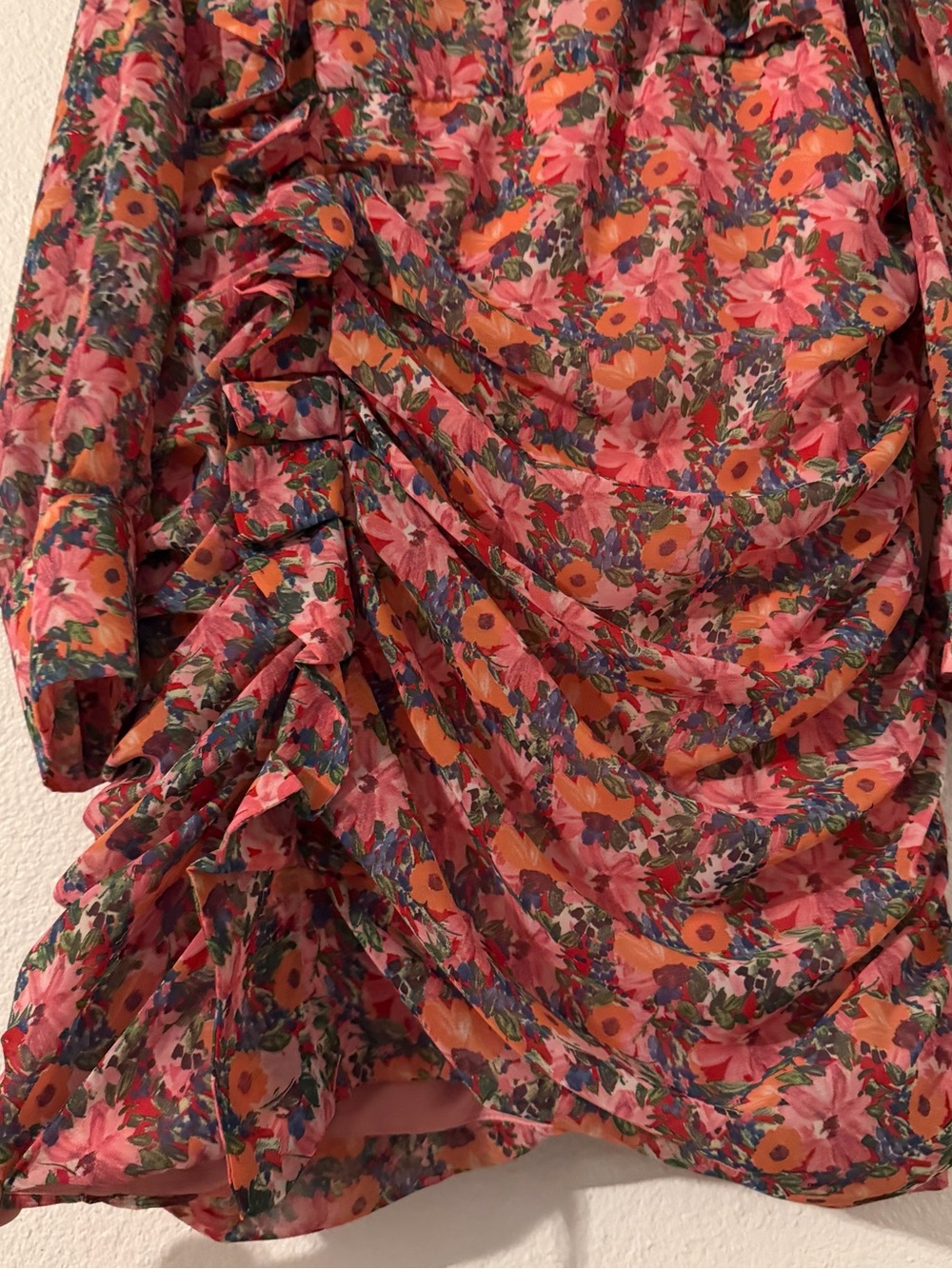 Zara Floral Frilled Draped Dress Bloggers Favorite Size Large - Picture 6 of 10